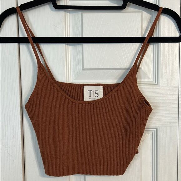 TWINE AND STRING Size X-Large Brown Ribbed Fitted Cropped Camisole Sweater - Picture 1 of 6
